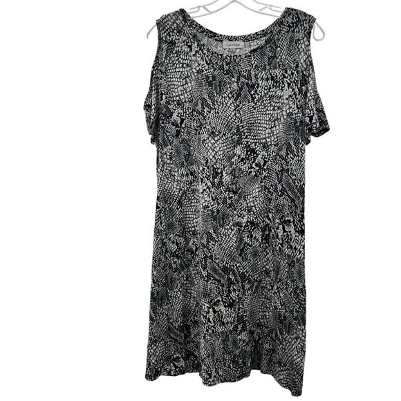 Calvin Klein Women's Cold Shoulder Short Sleeve Shift Dress Snake Print Medium - Picture 1 of 9